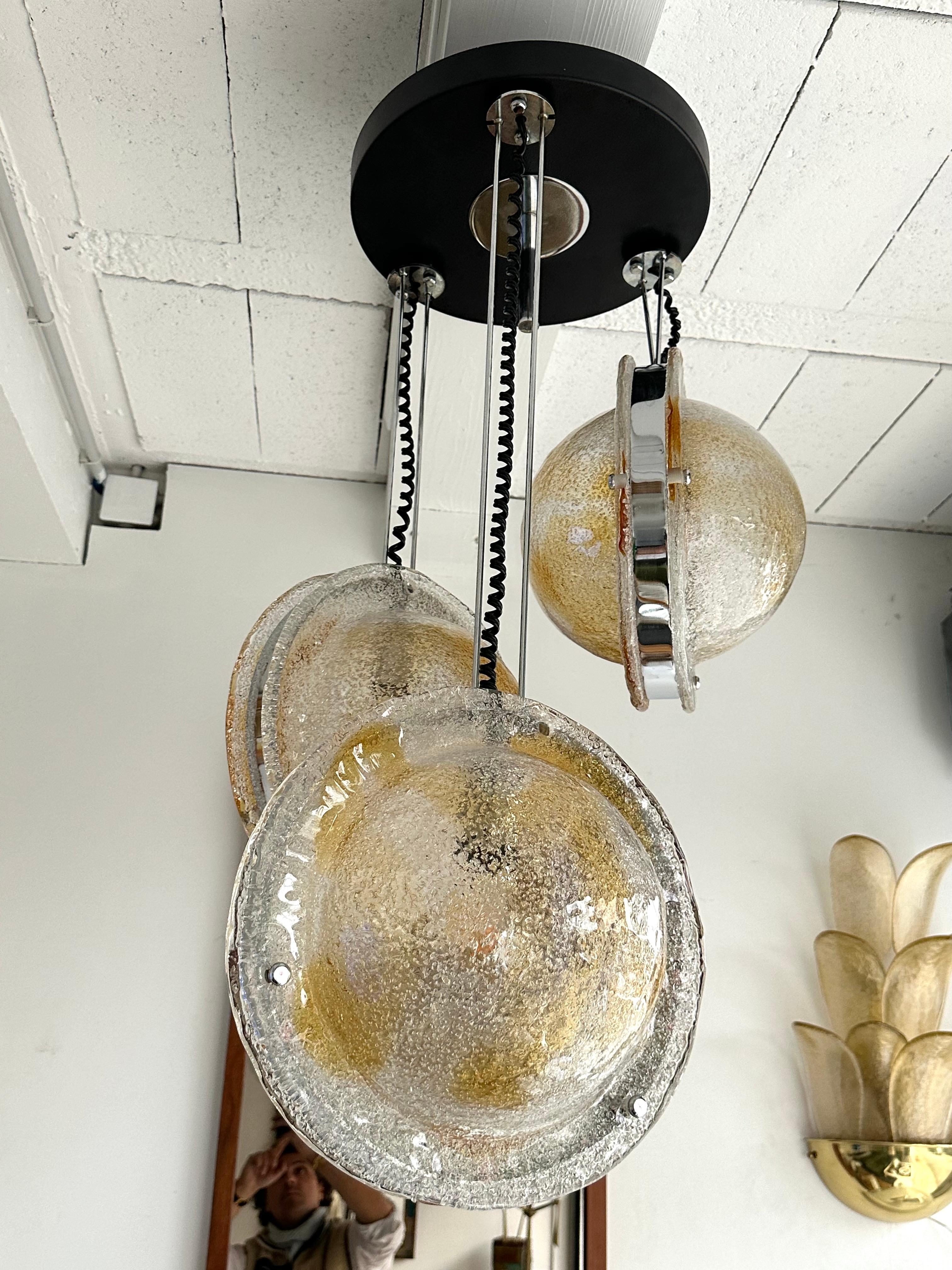 Planetarium Chandelier Amber Murano Glass and Metal by VeArt, Italy, 1970s For Sale 9