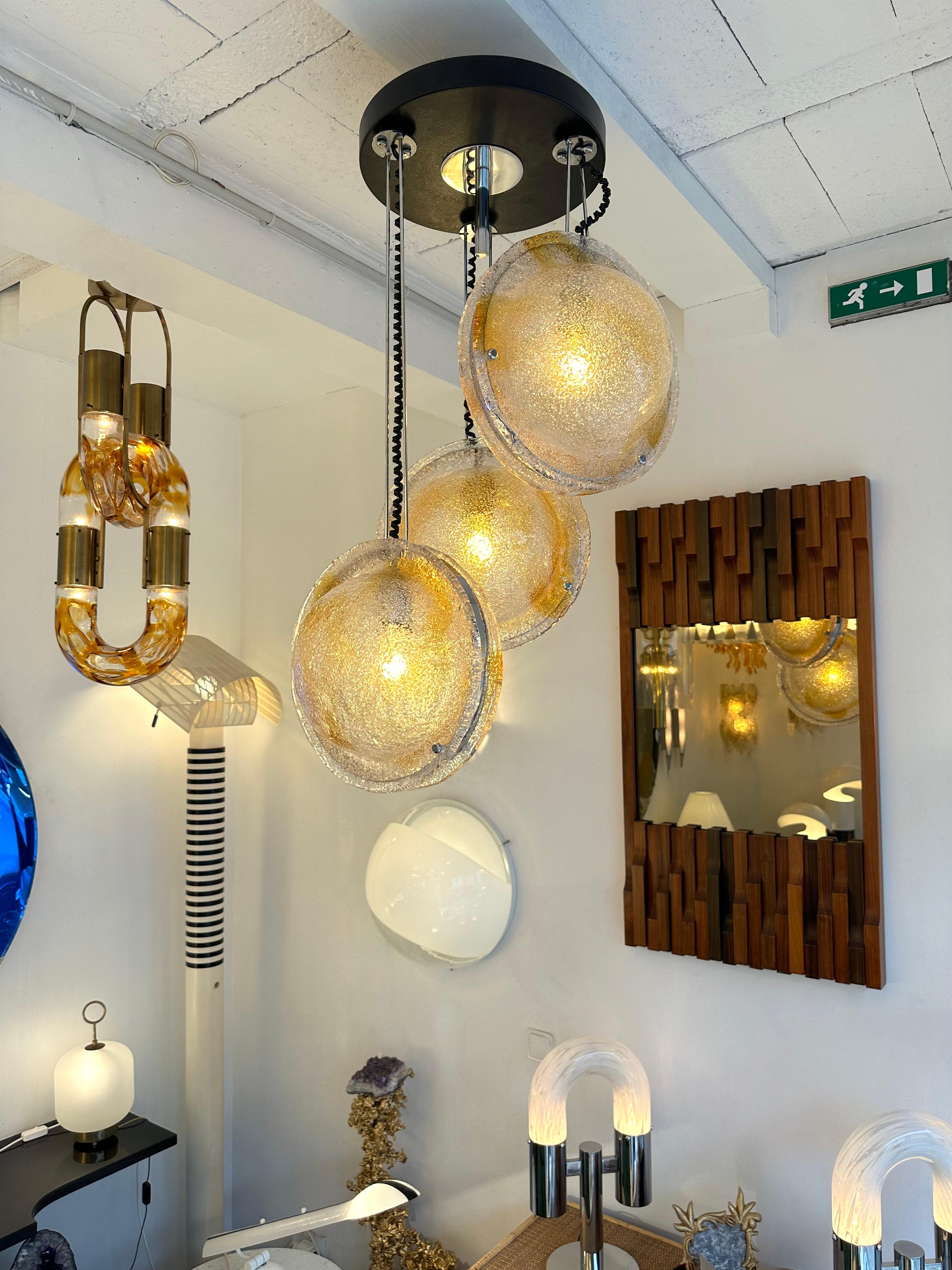 Italian Planetarium Chandelier Amber Murano Glass and Metal by VeArt, Italy, 1970s For Sale