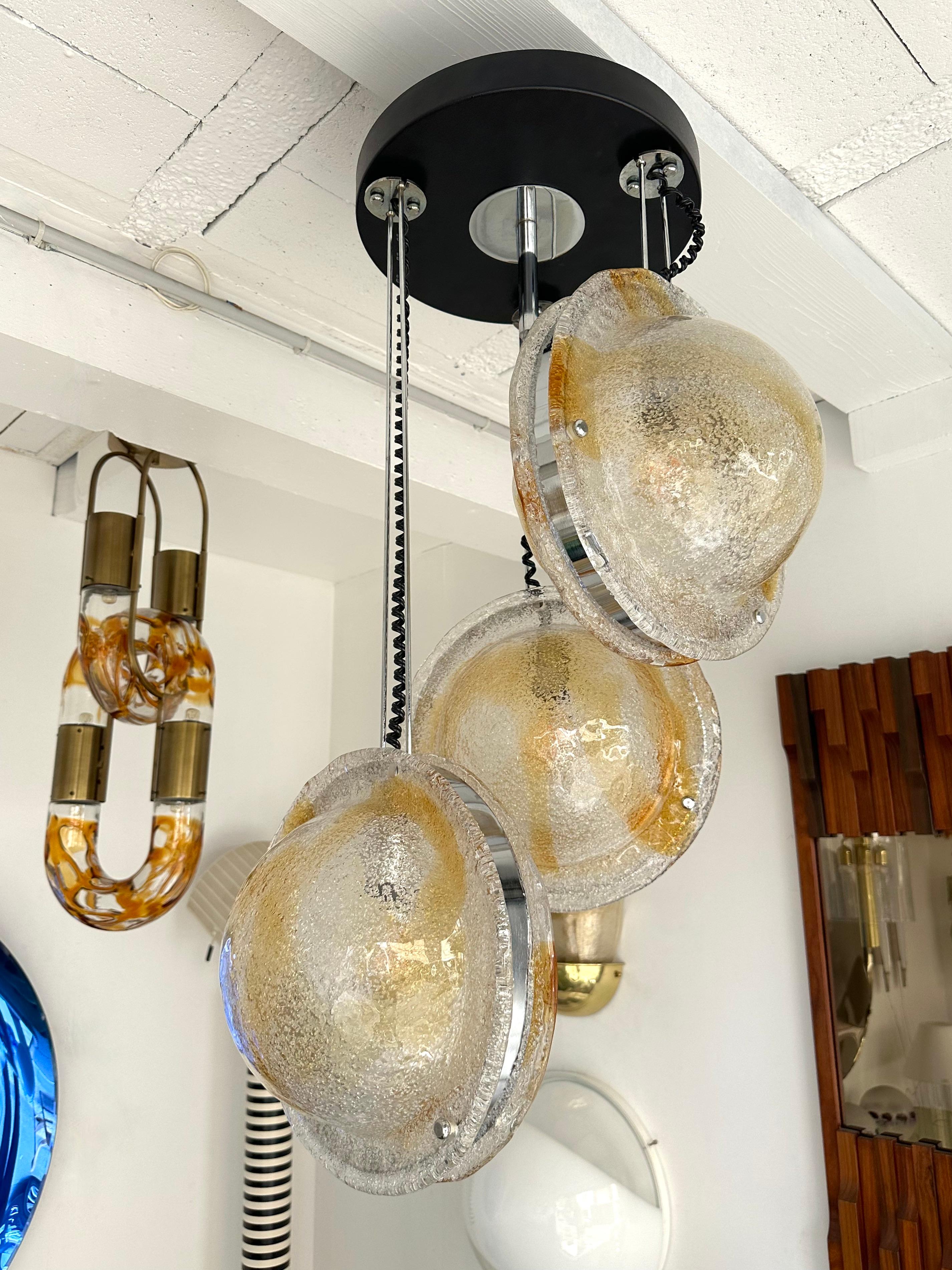 Planetarium Chandelier Amber Murano Glass and Metal by VeArt, Italy, 1970s For Sale 1