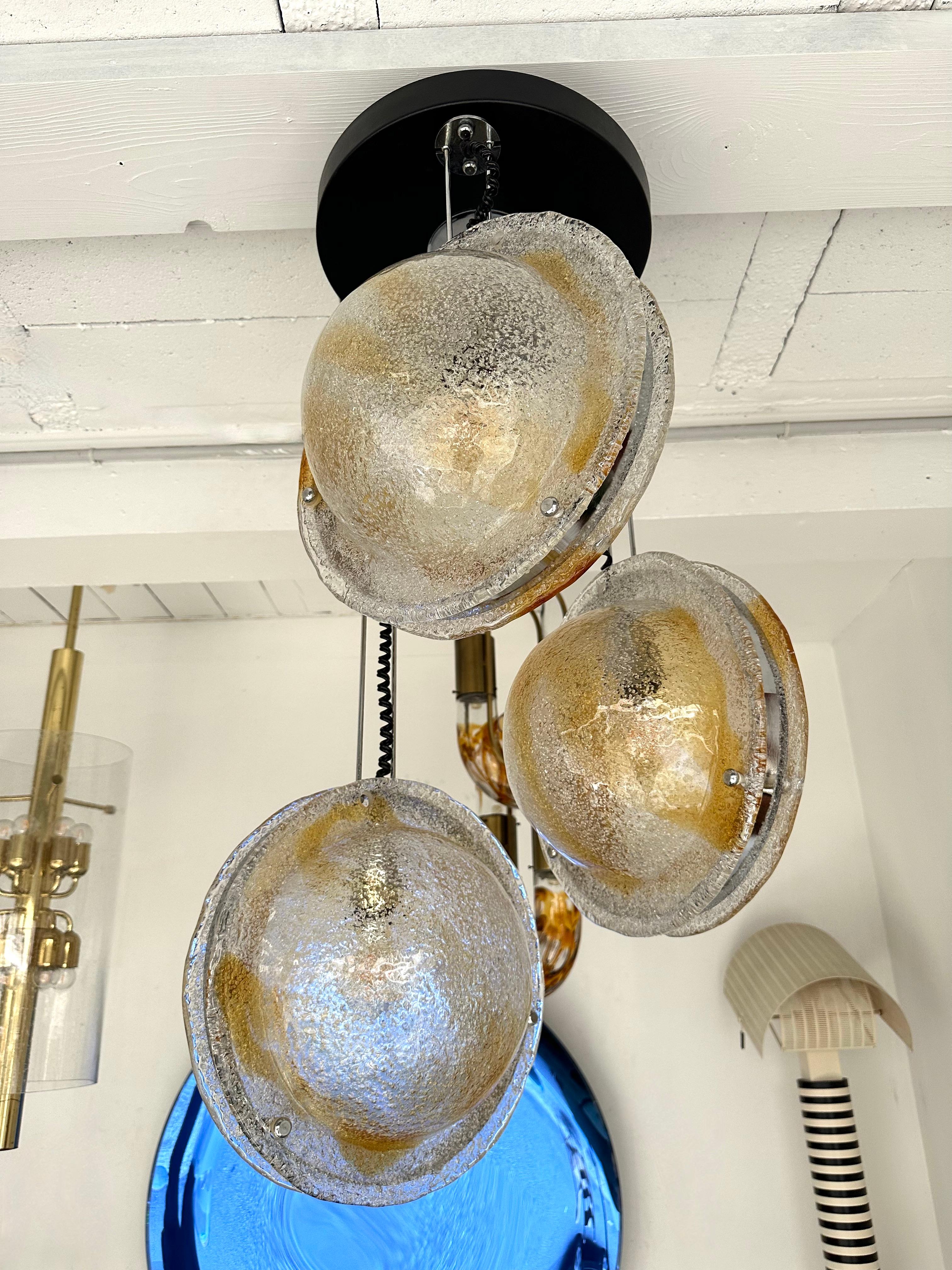 Planetarium Chandelier Amber Murano Glass and Metal by VeArt, Italy, 1970s For Sale 2