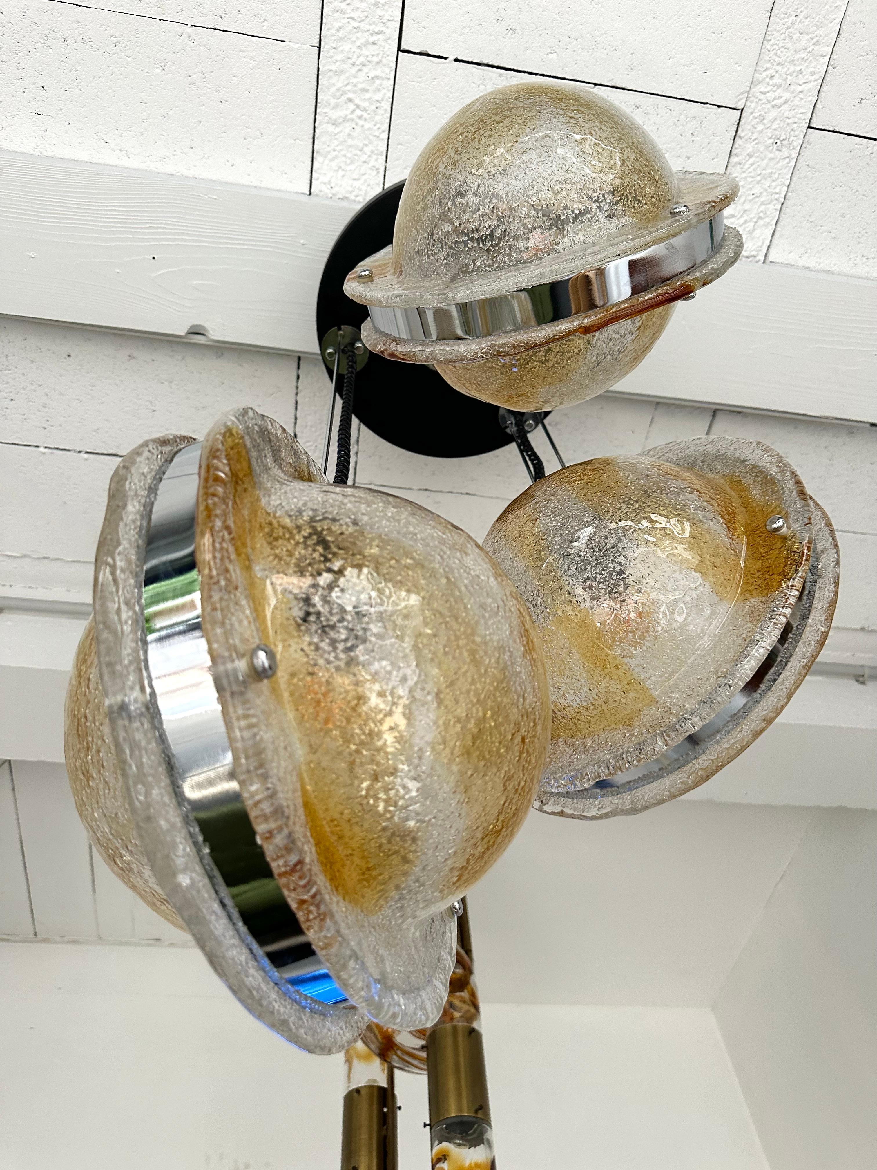 Planetarium Chandelier Amber Murano Glass and Metal by VeArt, Italy, 1970s For Sale 3