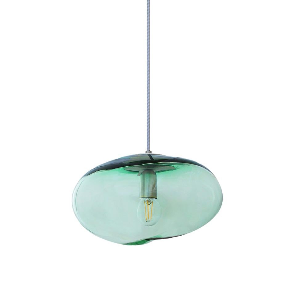 Planetoide green iridescent pendant by Eloa
No UL listed 
Material: glass, steel, silver, LED bulb
Dimensions: D30 x W30 x H250 cm
Also available in different colours and dimensions.

All our lamps can be wired according to each country. If sold to