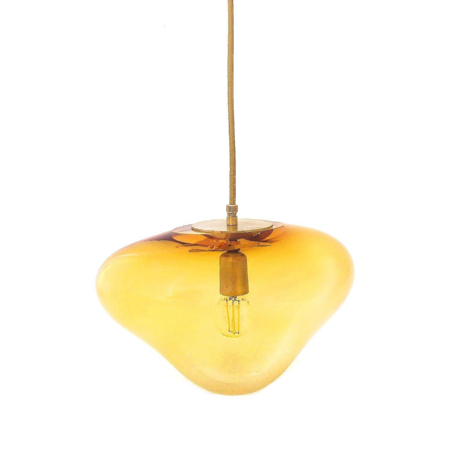 Planetoide Seresi Gold Pendant by ELOA
No UL listed 
Material: glass, steel, silver, LED bulb.
Dimensions: D 30 x W 30 x H 250 cm.
Also Available in different colours and dimensions.

All our lamps can be wired according to each country. If sold to