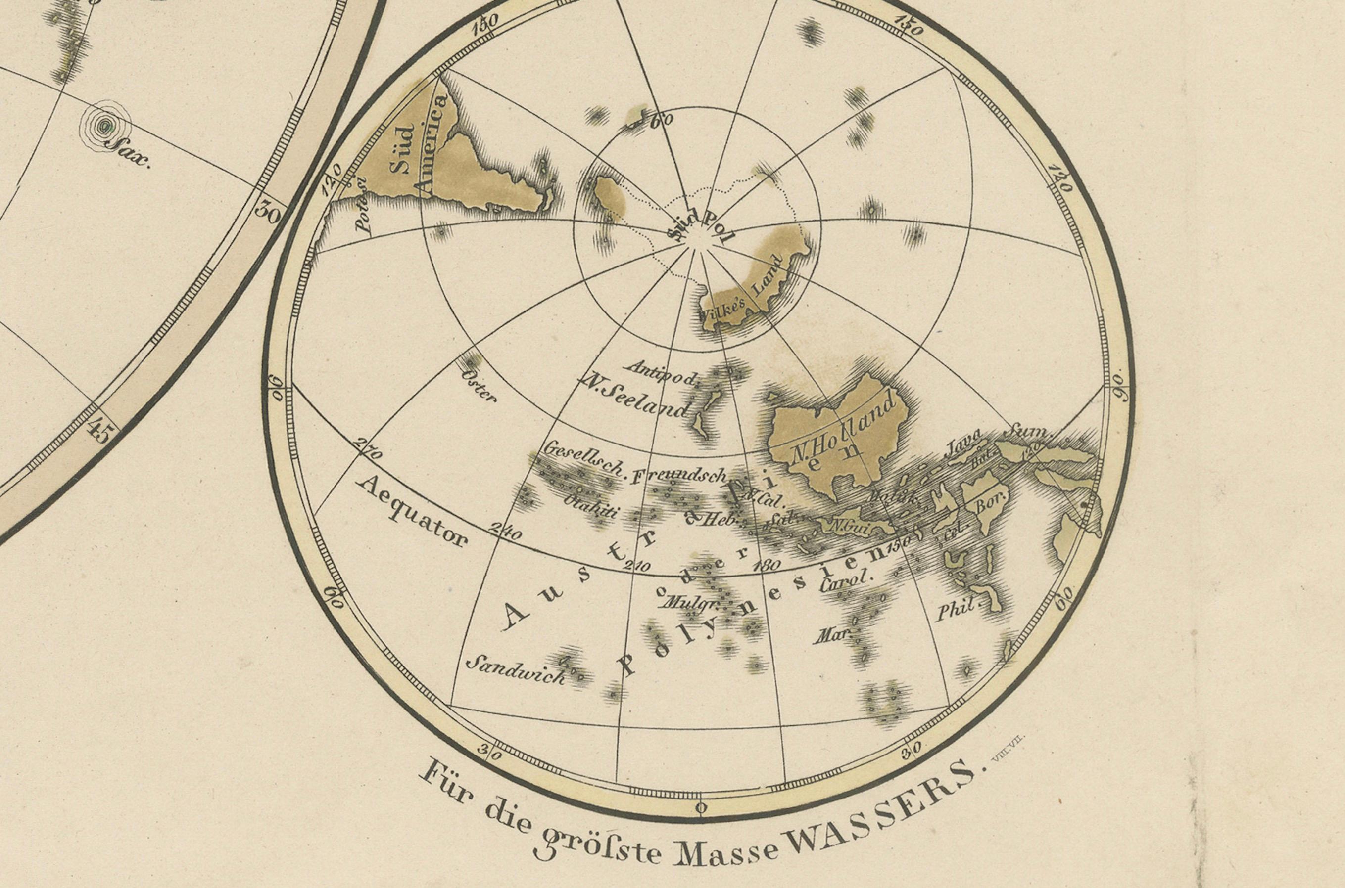 Planiglob degli Antipodi - Mappa a proiezione globale unica 1857 In condizioni buone in vendita a Langweer, NL