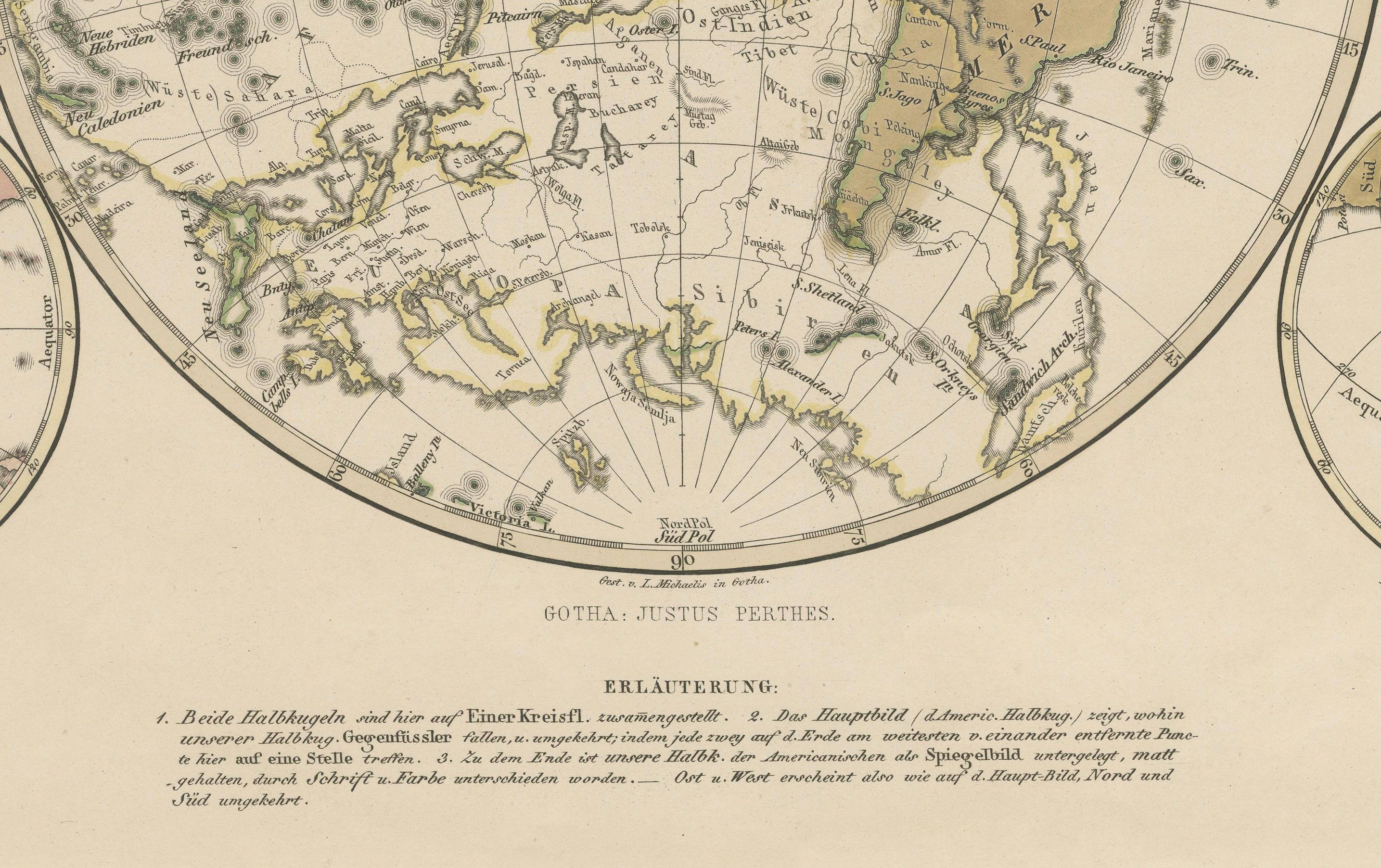 XIX secolo Planiglob degli Antipodi - Mappa a proiezione globale unica 1857 in vendita