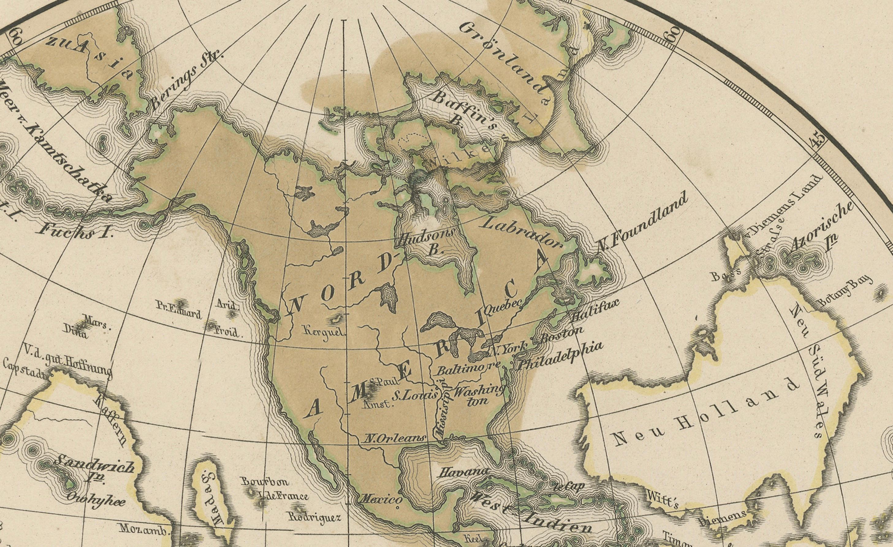 Planiglob degli Antipodi - Mappa a proiezione globale unica 1857 in vendita 1