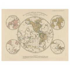 Planiglob degli Antipodi - Mappa a proiezione globale unica 1857
