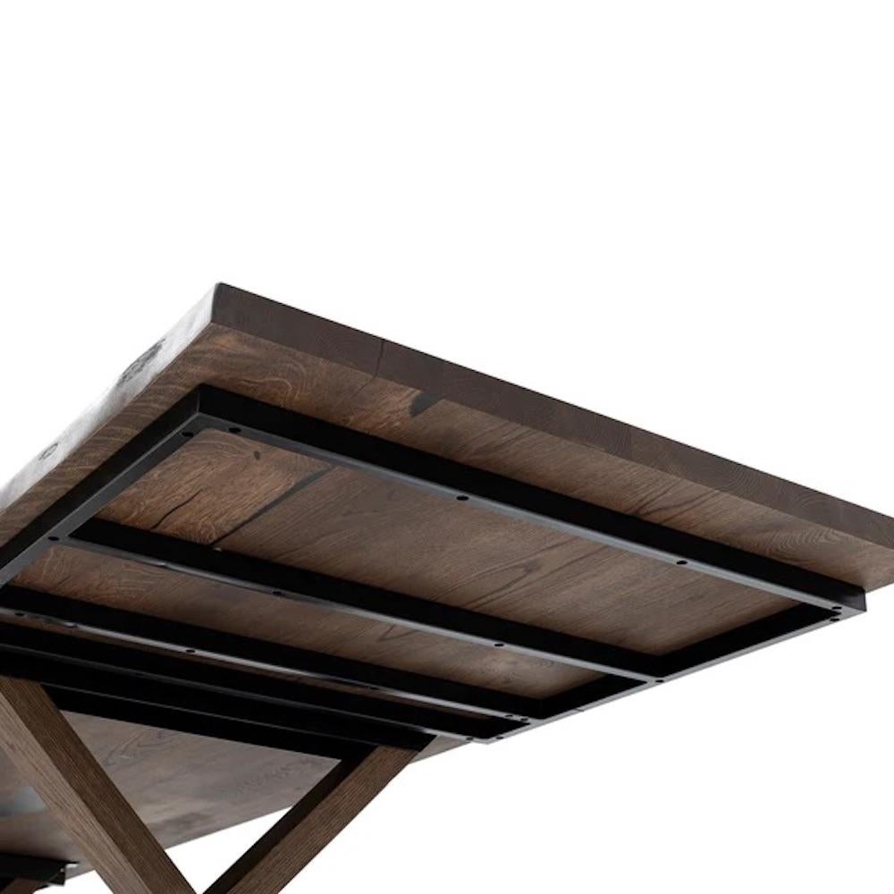 European Plank Dining Table, Solid Oak, Chocolate For Sale