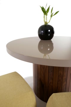 Plank Table Rounded Lacquer Top Wood Base walnut custom made to order breakfast