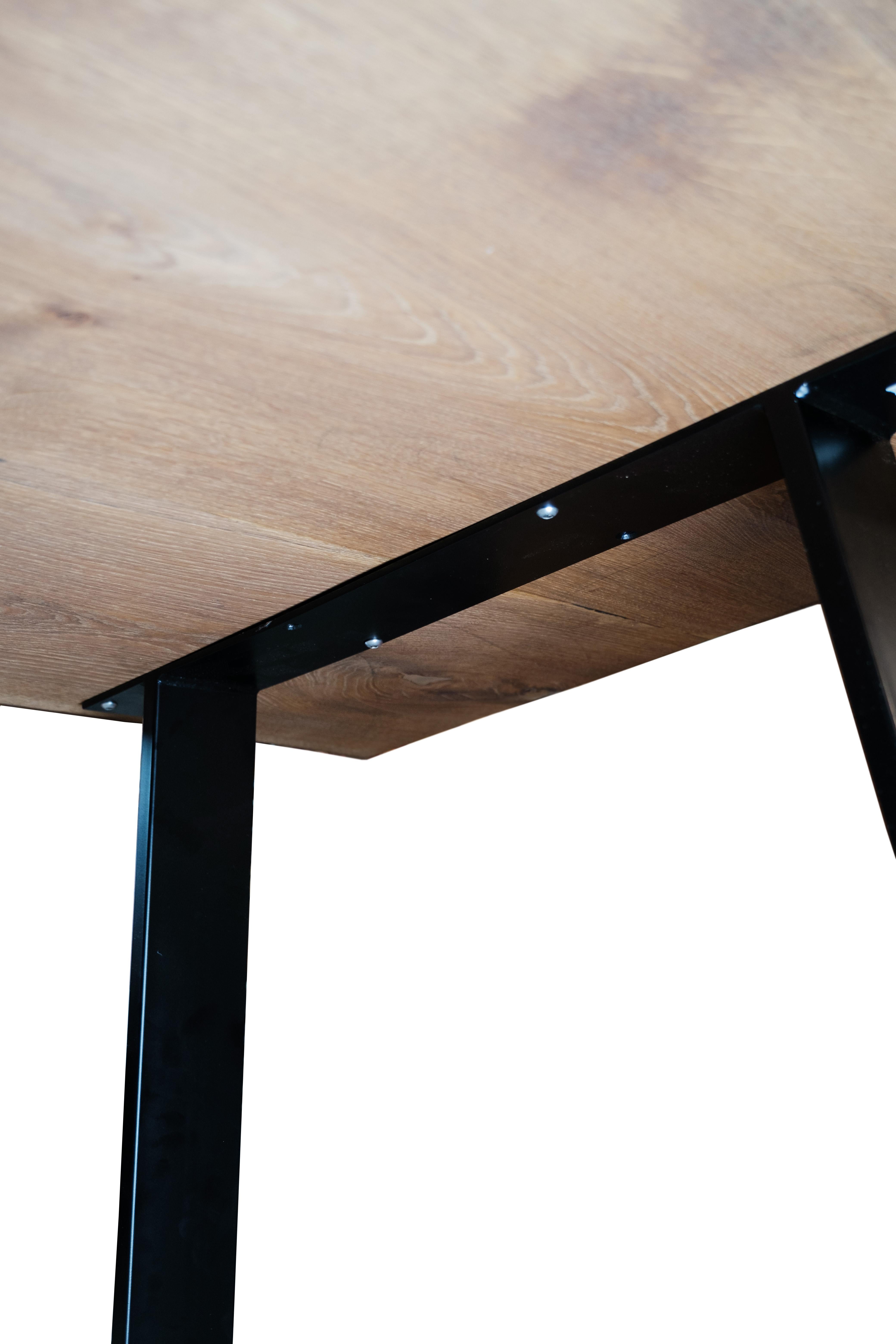 Contemporary Plank Table Made In Oak With A Black Metal Frame  For Sale