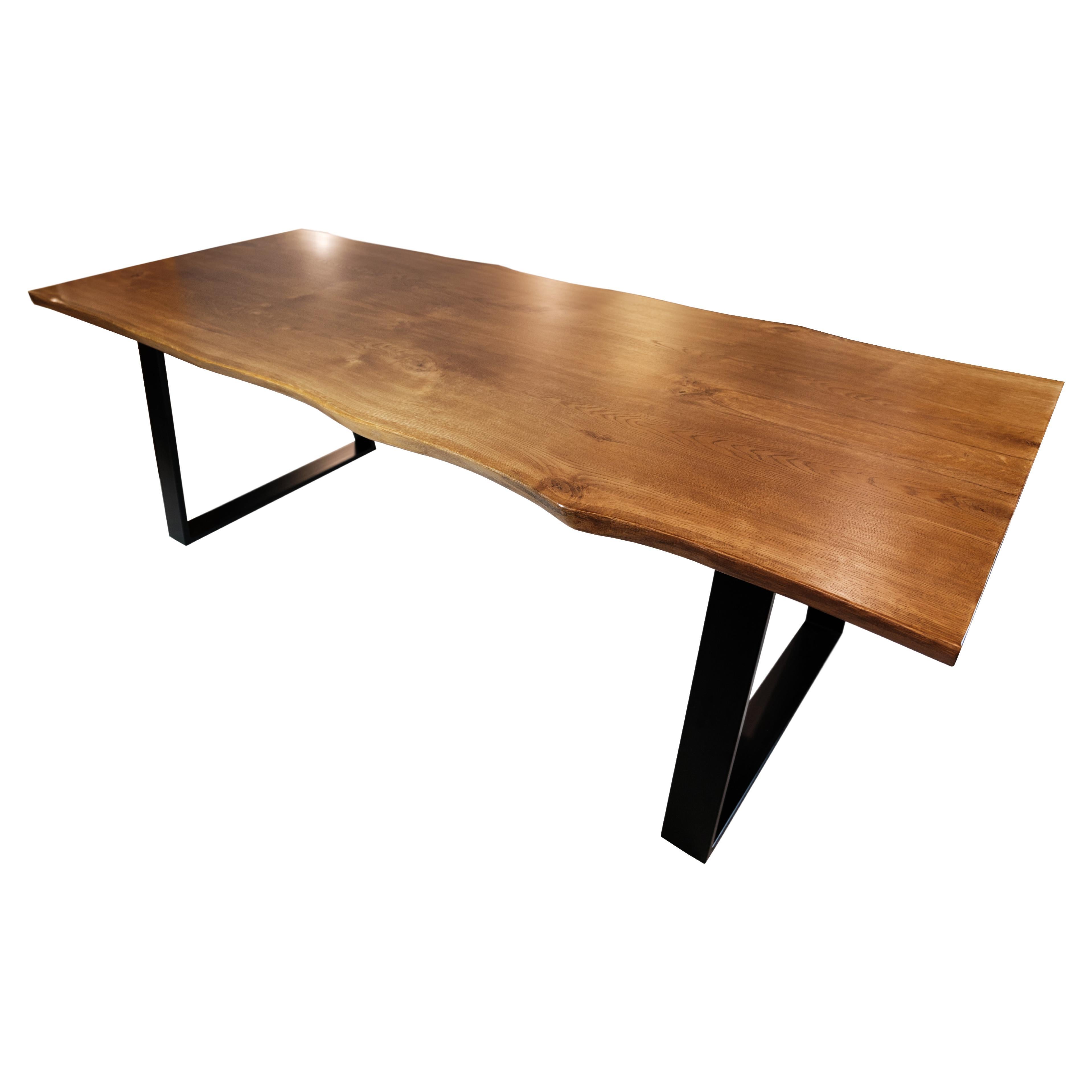 Plank Table Made In Oak With A Black Metal Frame  For Sale