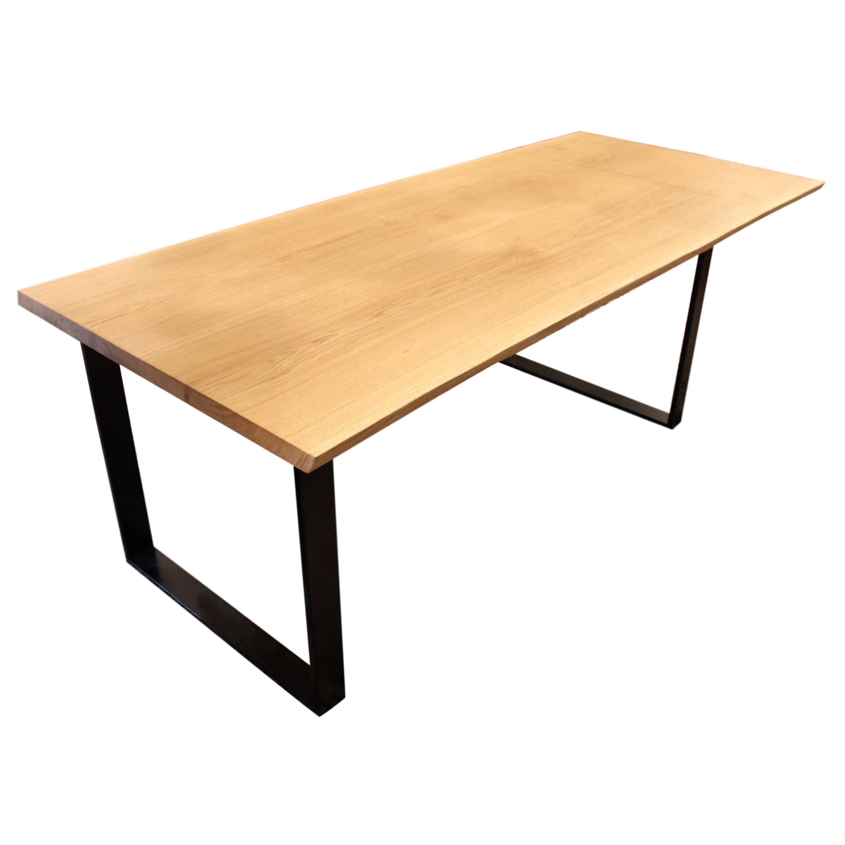 Plank Table of Oak and Black Metal Frame, Made of Two Planks with Natural Edges For Sale