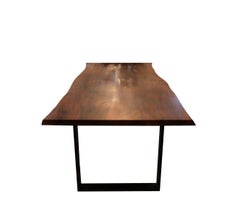 Plank Table of Walnut and Black Metal Frame, of Two Planks with Natural Edges