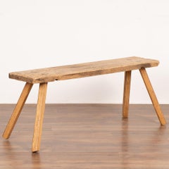 Plank Top Rustic Bench with Peg Splay Legs, circa 1890