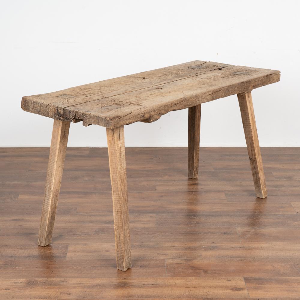 Plank Top Rustic Console Table Old Work Table Peg Splay Legs, circa 1890 4