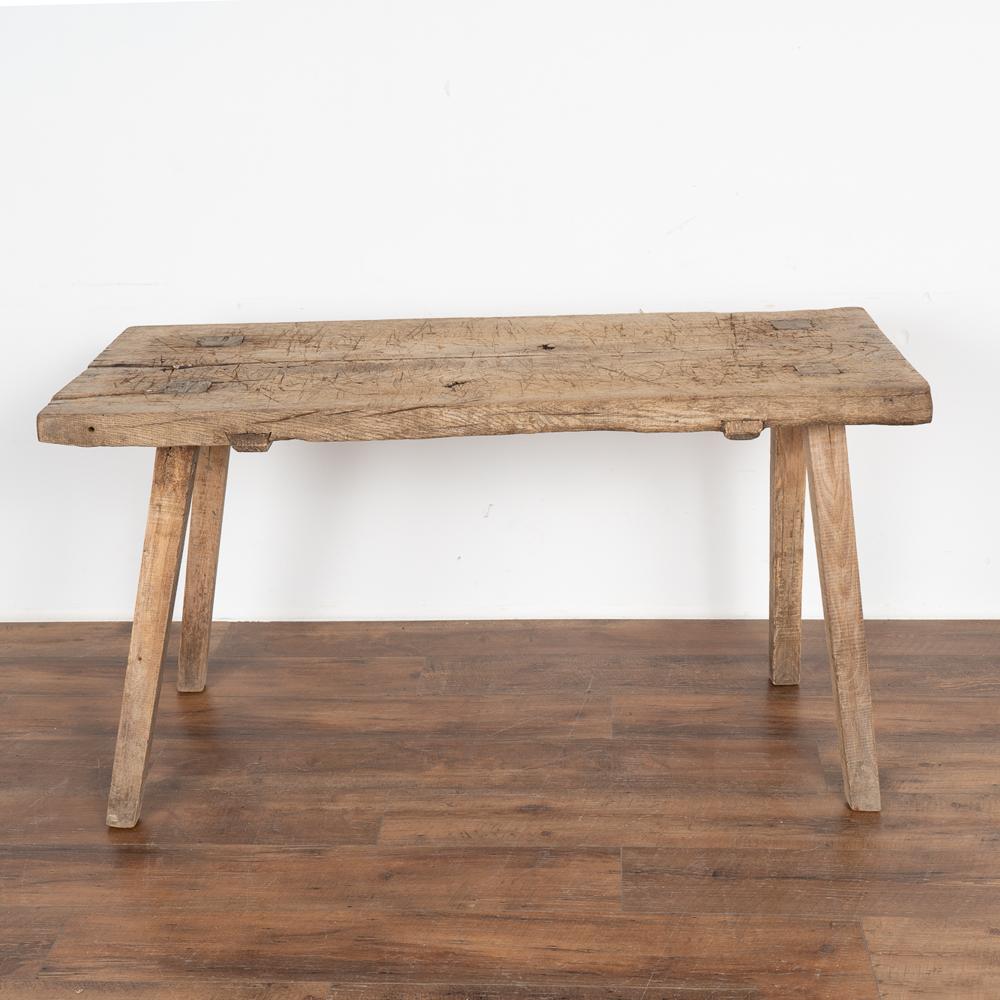 Hungarian Plank Top Rustic Console Table Old Work Table Peg Splay Legs, circa 1890