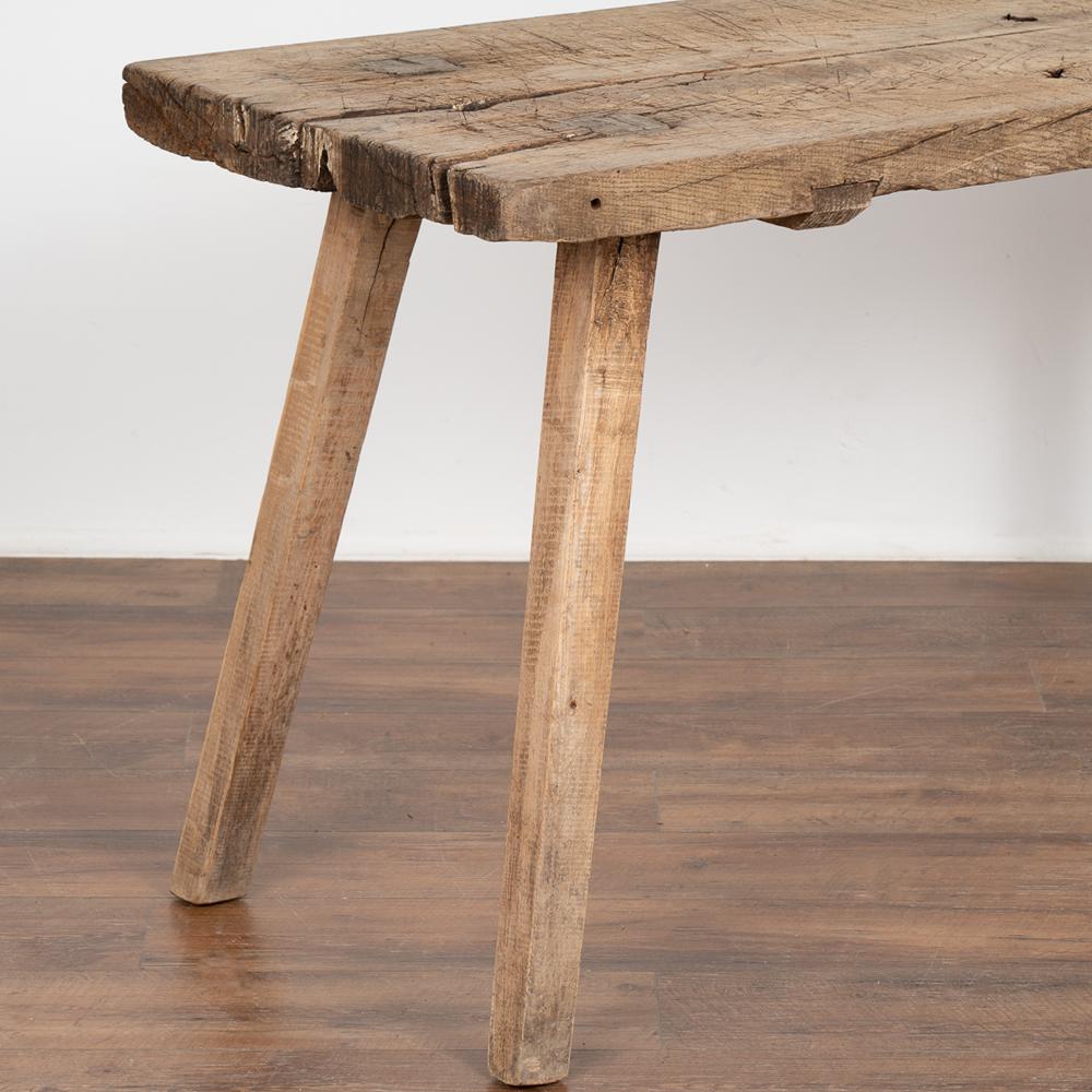 19th Century Plank Top Rustic Console Table Old Work Table Peg Splay Legs, circa 1890