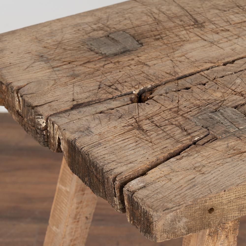 Plank Top Rustic Console Table Old Work Table Peg Splay Legs, circa 1890 1