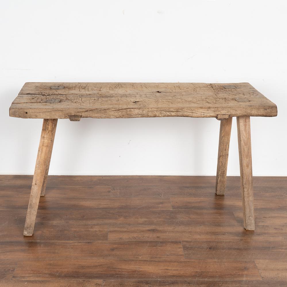 Plank Top Rustic Console Table Old Work Table Peg Splay Legs, circa 1890 3