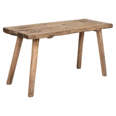 Plank Top Rustic Console Table Old Work Table Peg Splay Legs, circa 1890