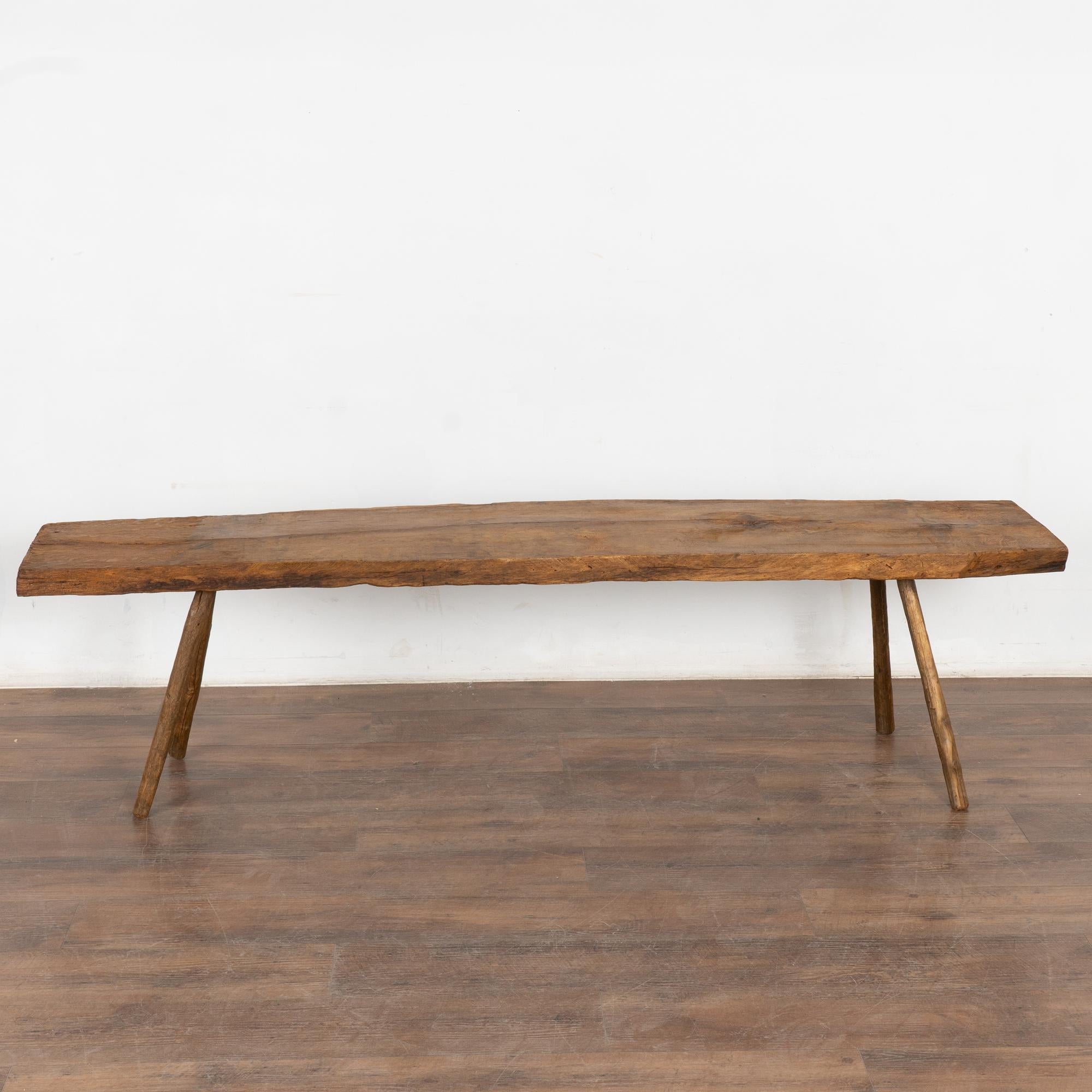 Rustic Plank Top Splay Peg Leg Bench, from Hungary circa 1920 For Sale