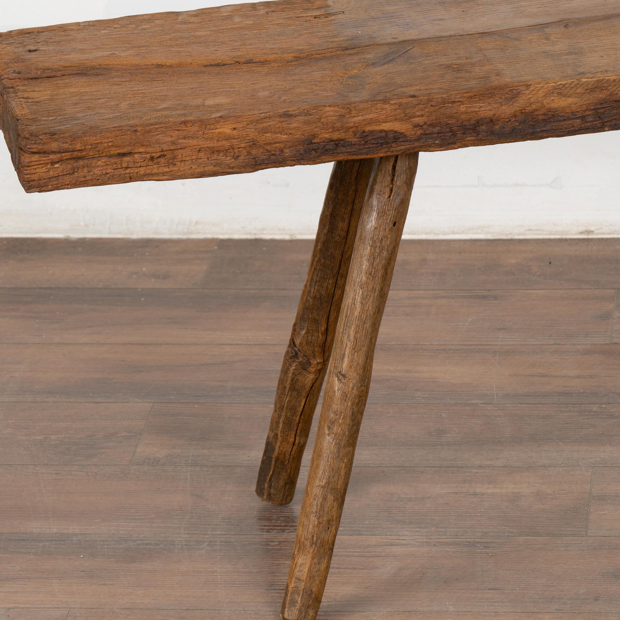 Wood Plank Top Splay Peg Leg Bench, from Hungary circa 1920 For Sale