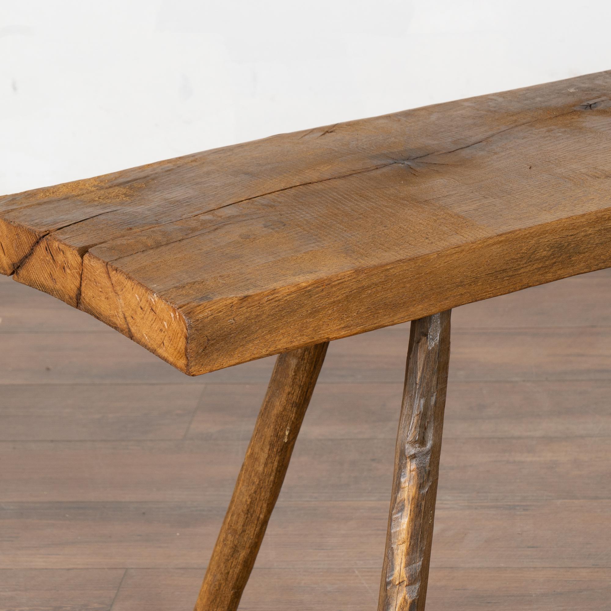 Rustic Plank Top Splay Peg Leg Bench, Hungary circa 1920