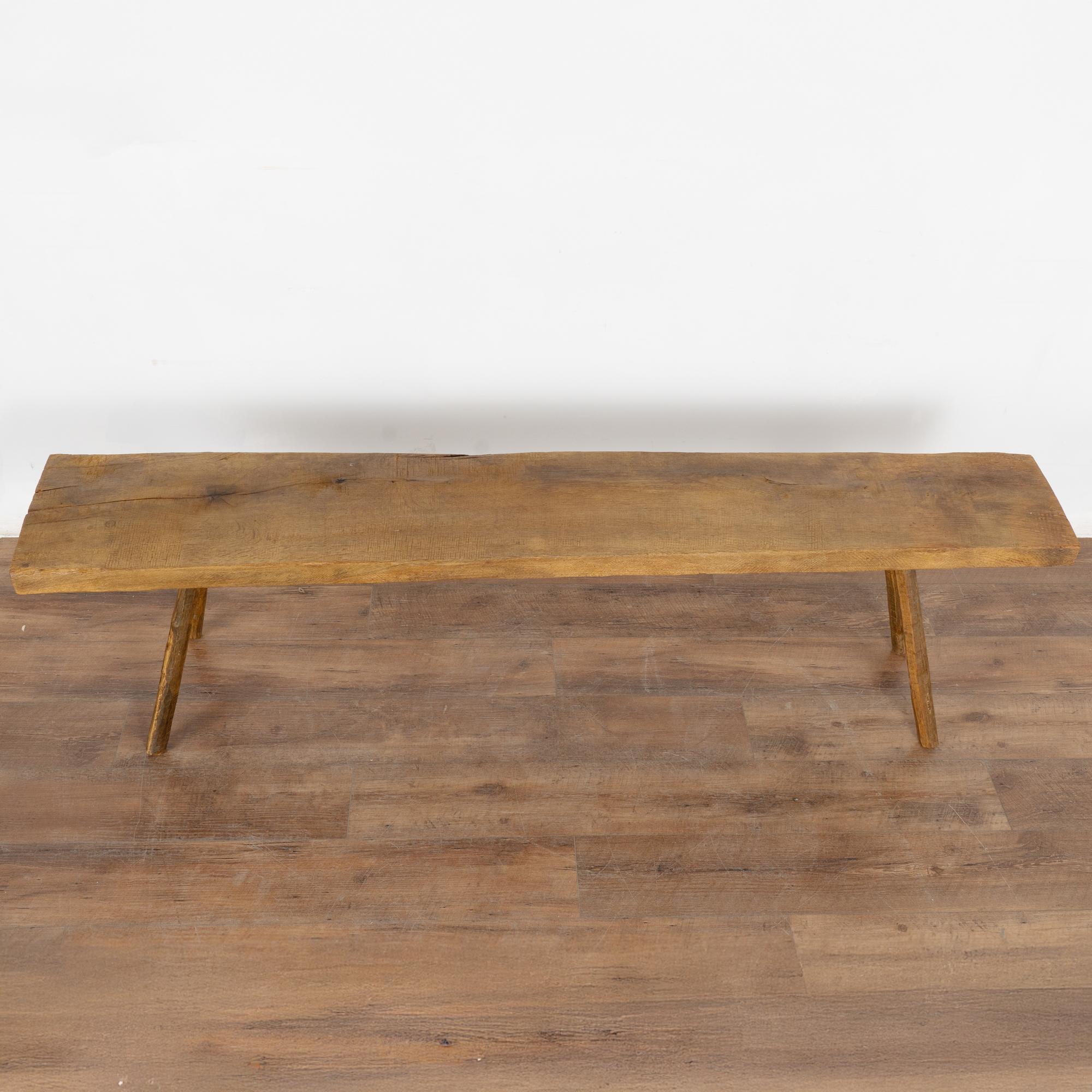 Wood Plank Top Splay Peg Leg Bench, Hungary circa 1920