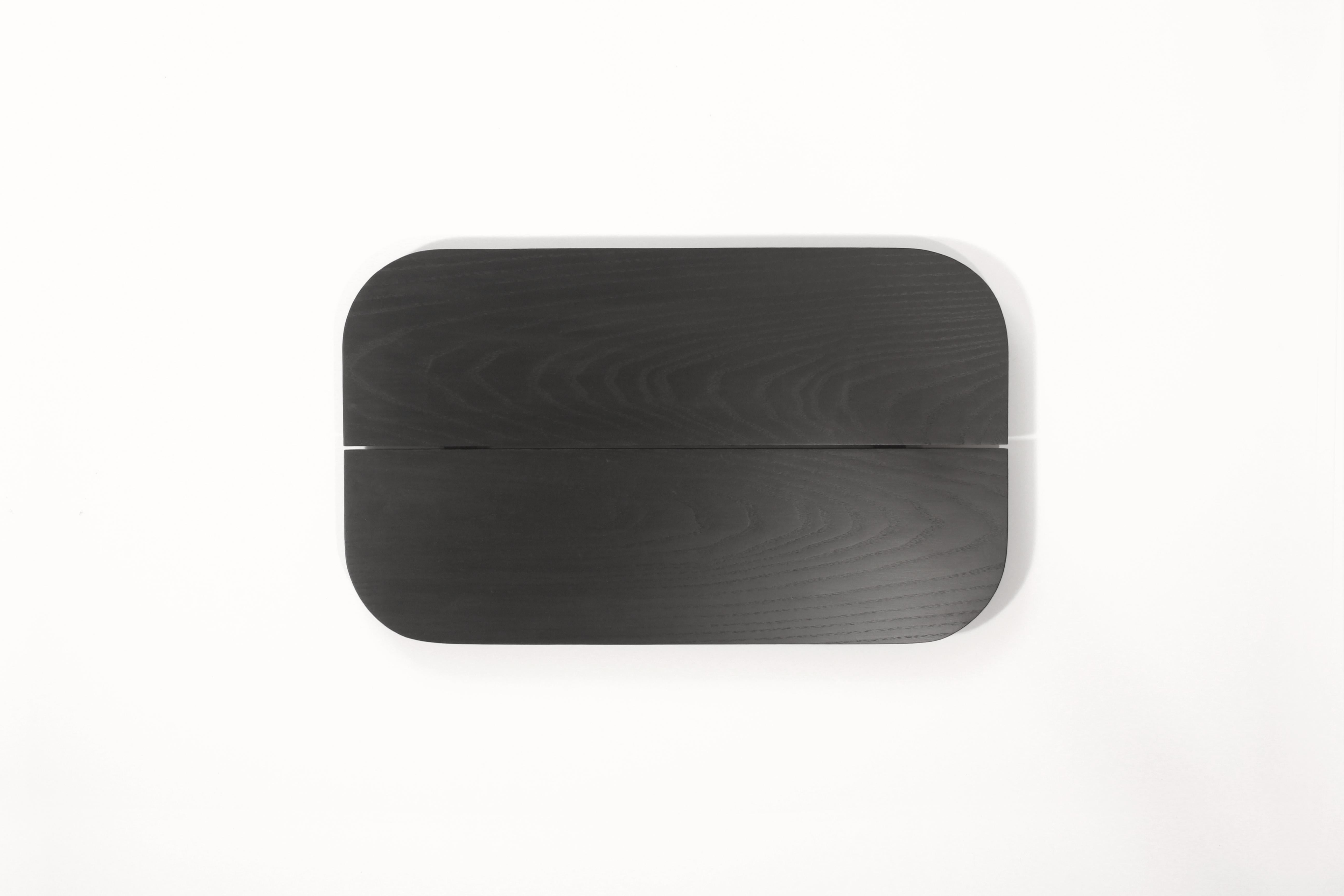 Stained Plank Tray Black Minimal Modern Ash Serving Pedestal Display Object For Sale