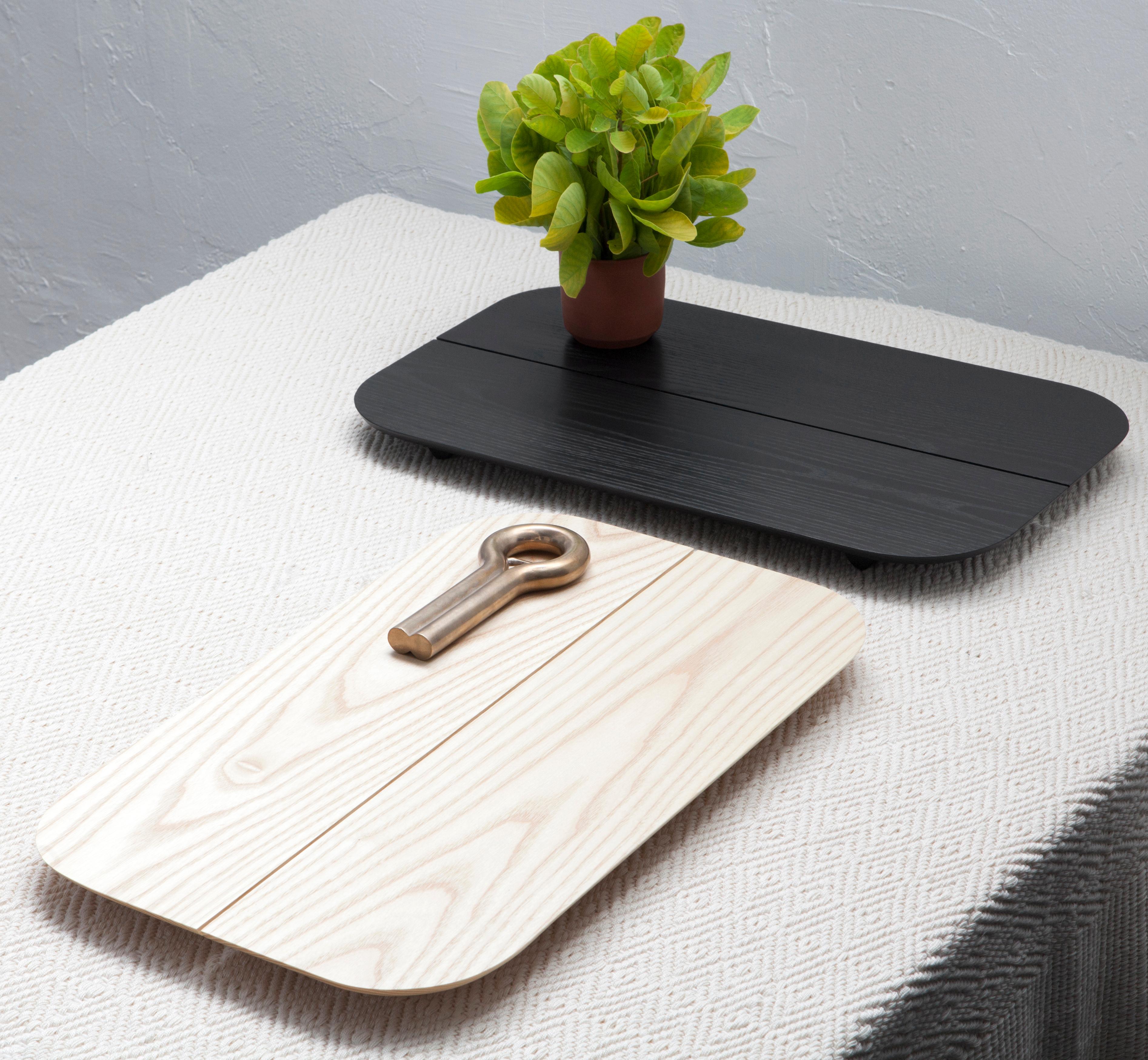 Contemporary Plank Tray Black Minimal Modern Ash Serving Pedestal Display Object For Sale