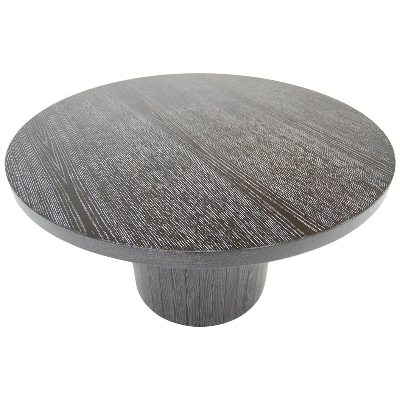 Tisch aus Pflanzgefäßholz mit runder Platte und Sockel