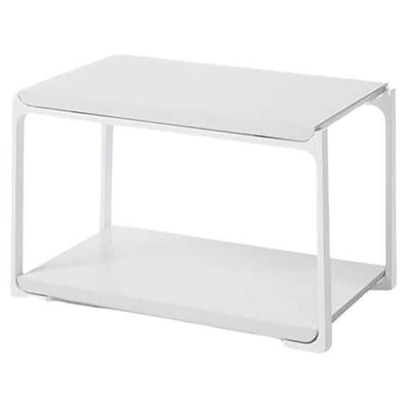 Plankton Rectangular Side Table, Pure White Stone Top, Pearl Frame For Sale