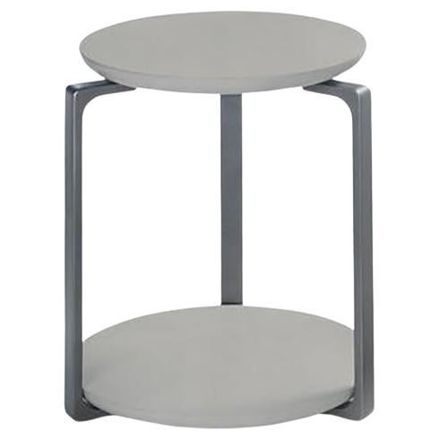 Plankton Round Side Table, Belgium Fog Stone Top, Oyster Frame For Sale