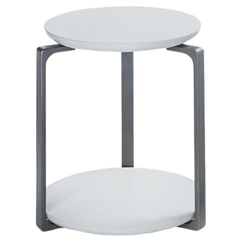 Plankton Round Side Table, Pure White Stone Top, Oyster Frame  For Sale