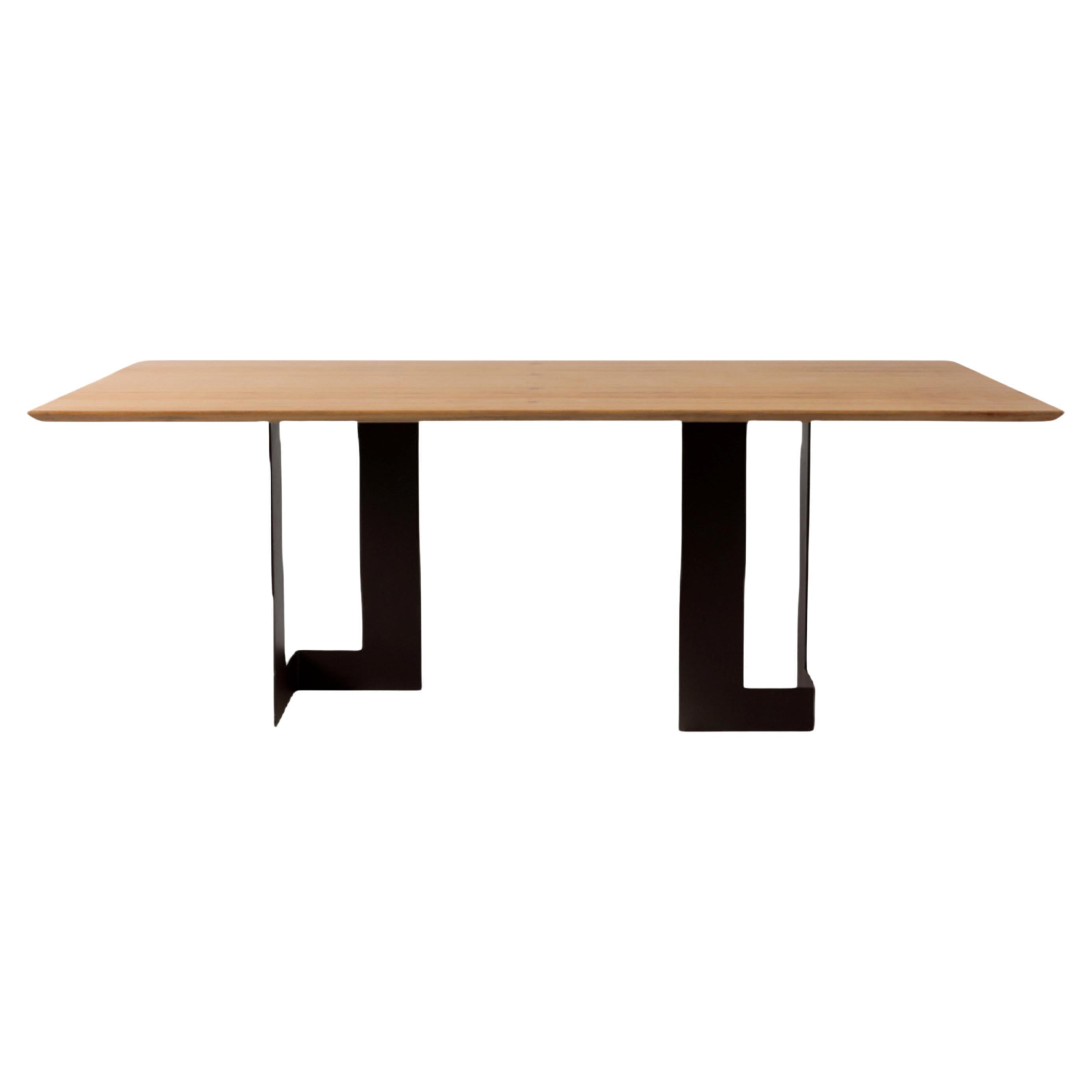 Minimalist-style "Planos" dining table in solid wood and painted steel For Sale