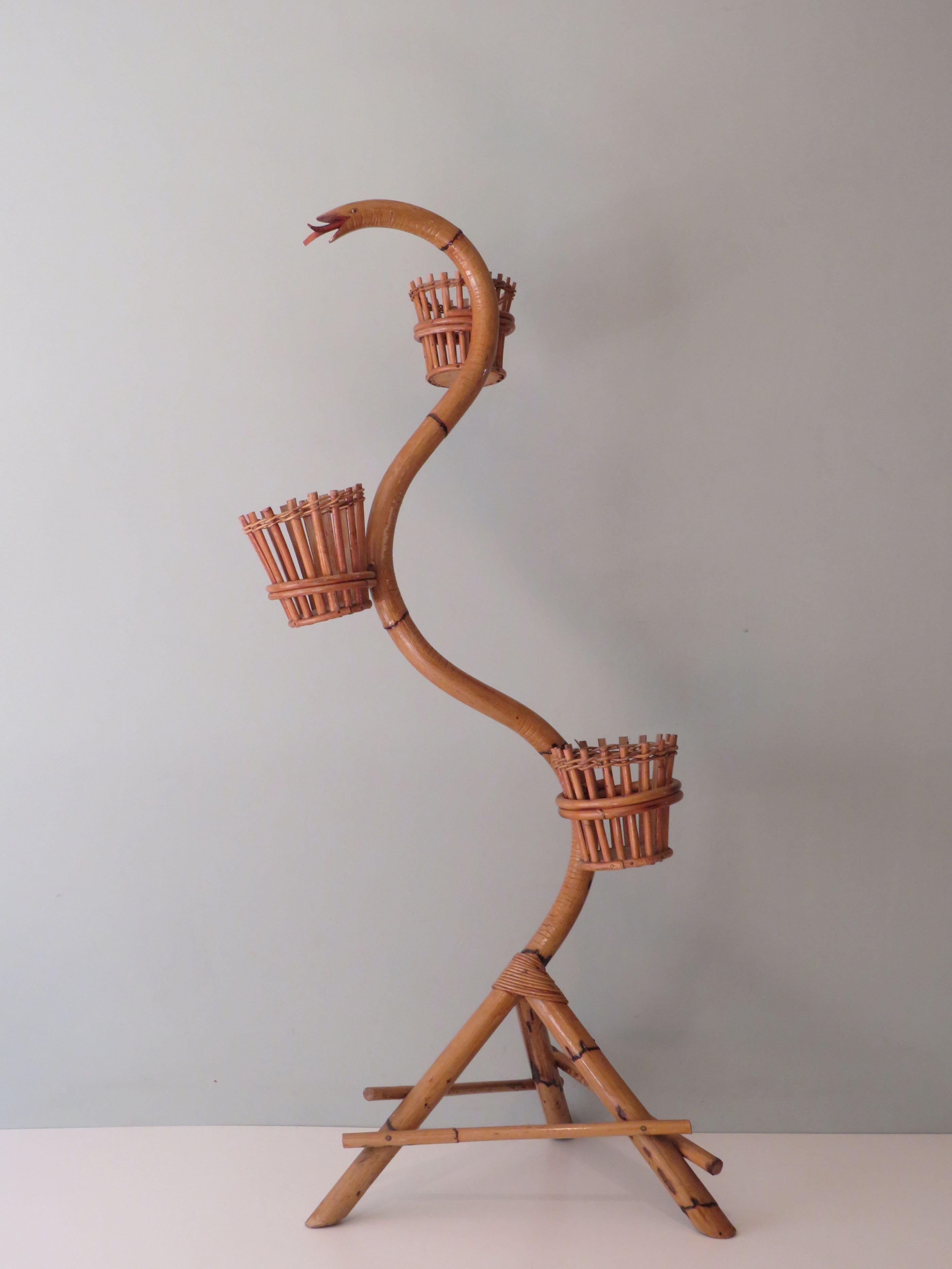 Plant holder, flowerstand in rattan and bamboo, Italy 1960 For Sale 3