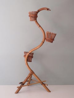Jardinera, soporte para flores de ratán y bambú, Italia 1960