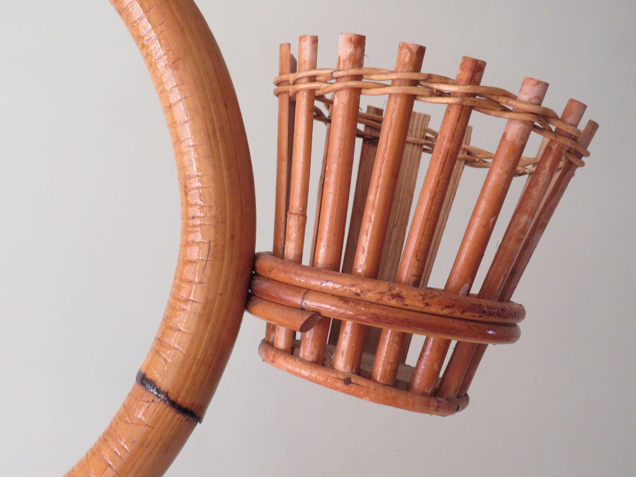 Bamboo Plant holder, flowerstand in rattan and bamboo, Italy 1960 For Sale