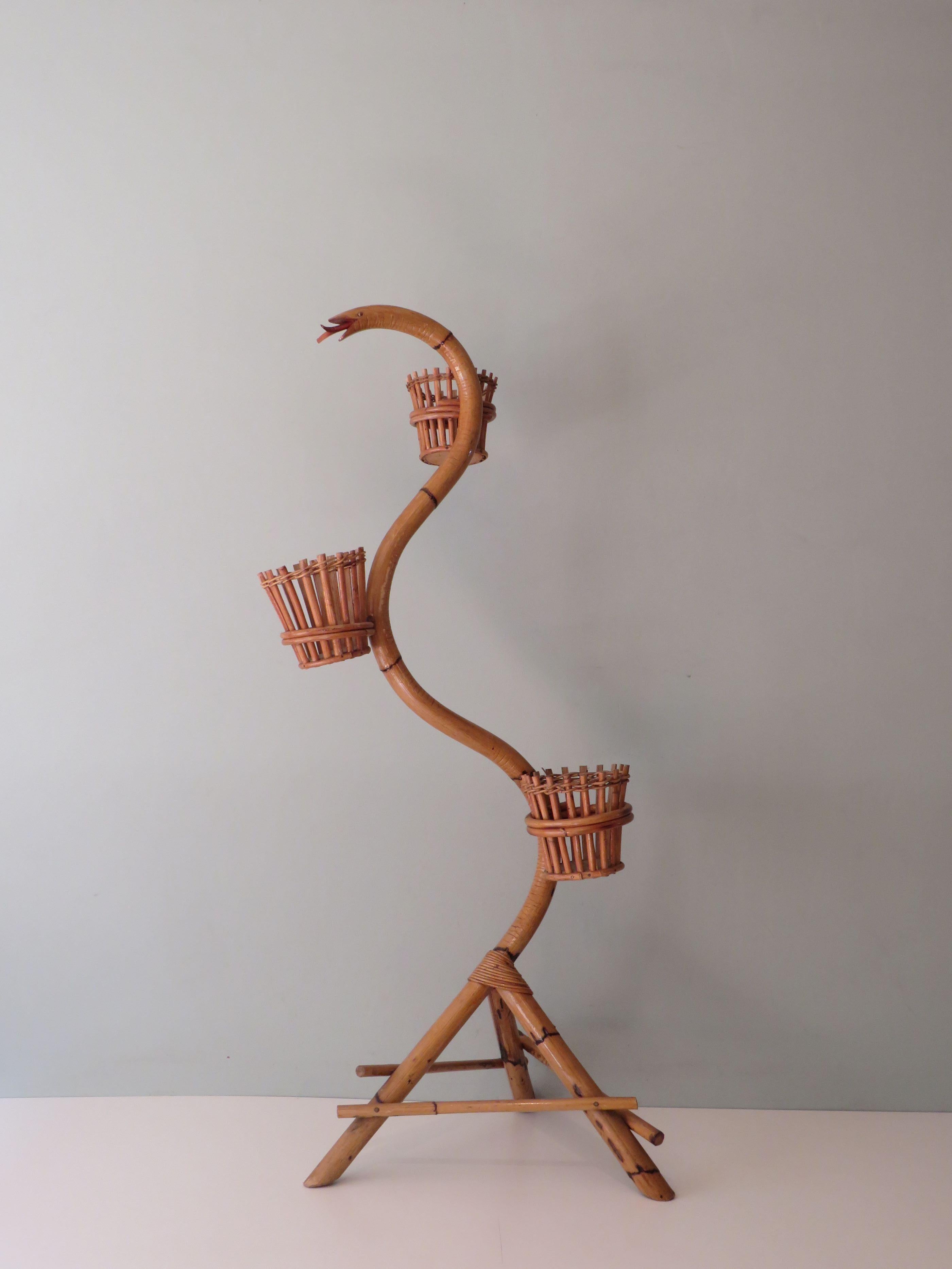 Plant holder, flowerstand in rattan and bamboo, Italy 1960 For Sale 2