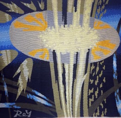 Plant Life Needlepoint Tapestry, Signed, Mid-Century Modern, Wool