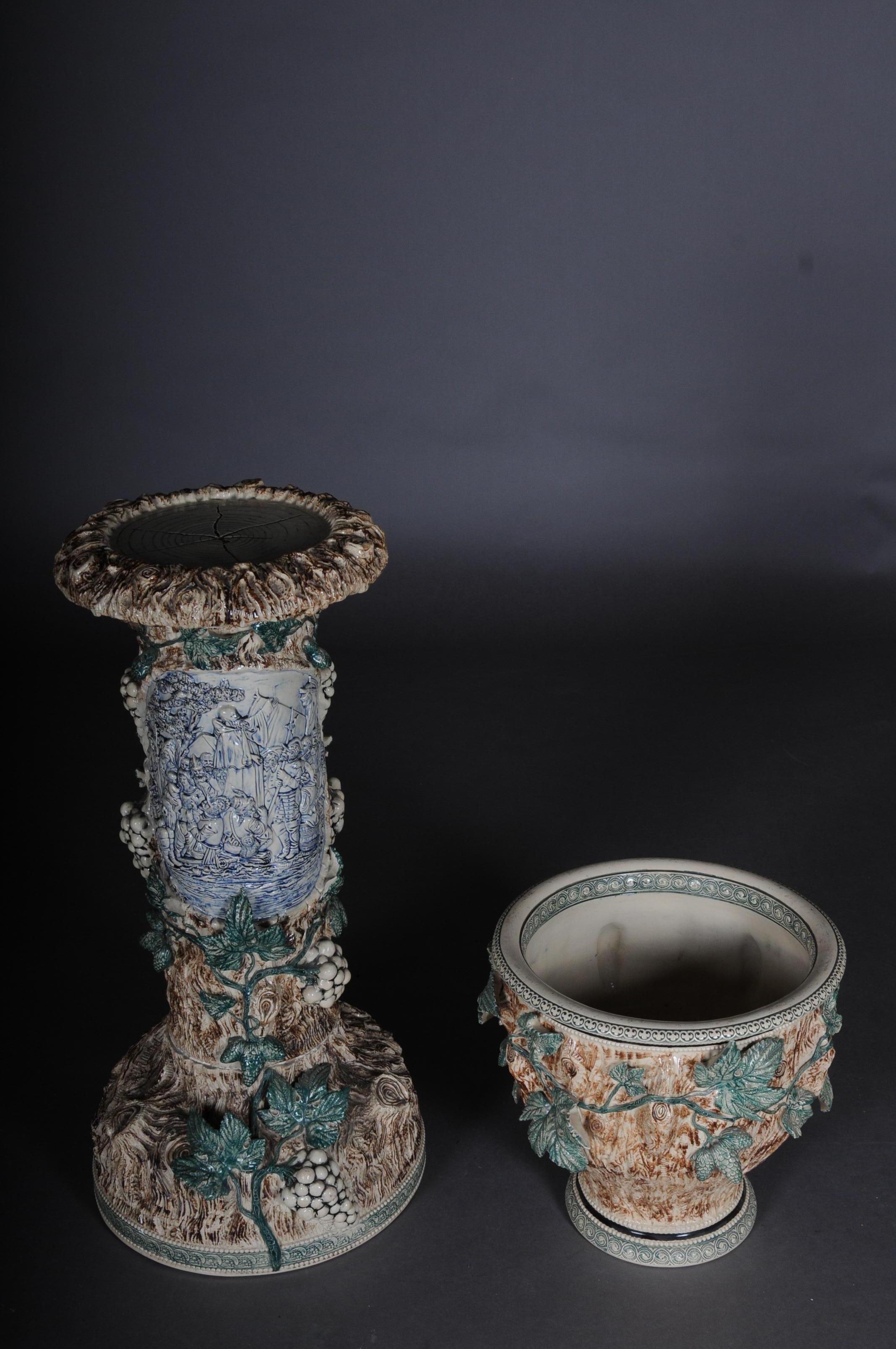 Plant Pot Pillar Majolica Austria Vine Leaves Ceramics from 1885 For Sale 6