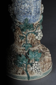 Plant Pot Pillar Majolica Austria Vine Leaves Ceramics from 1885