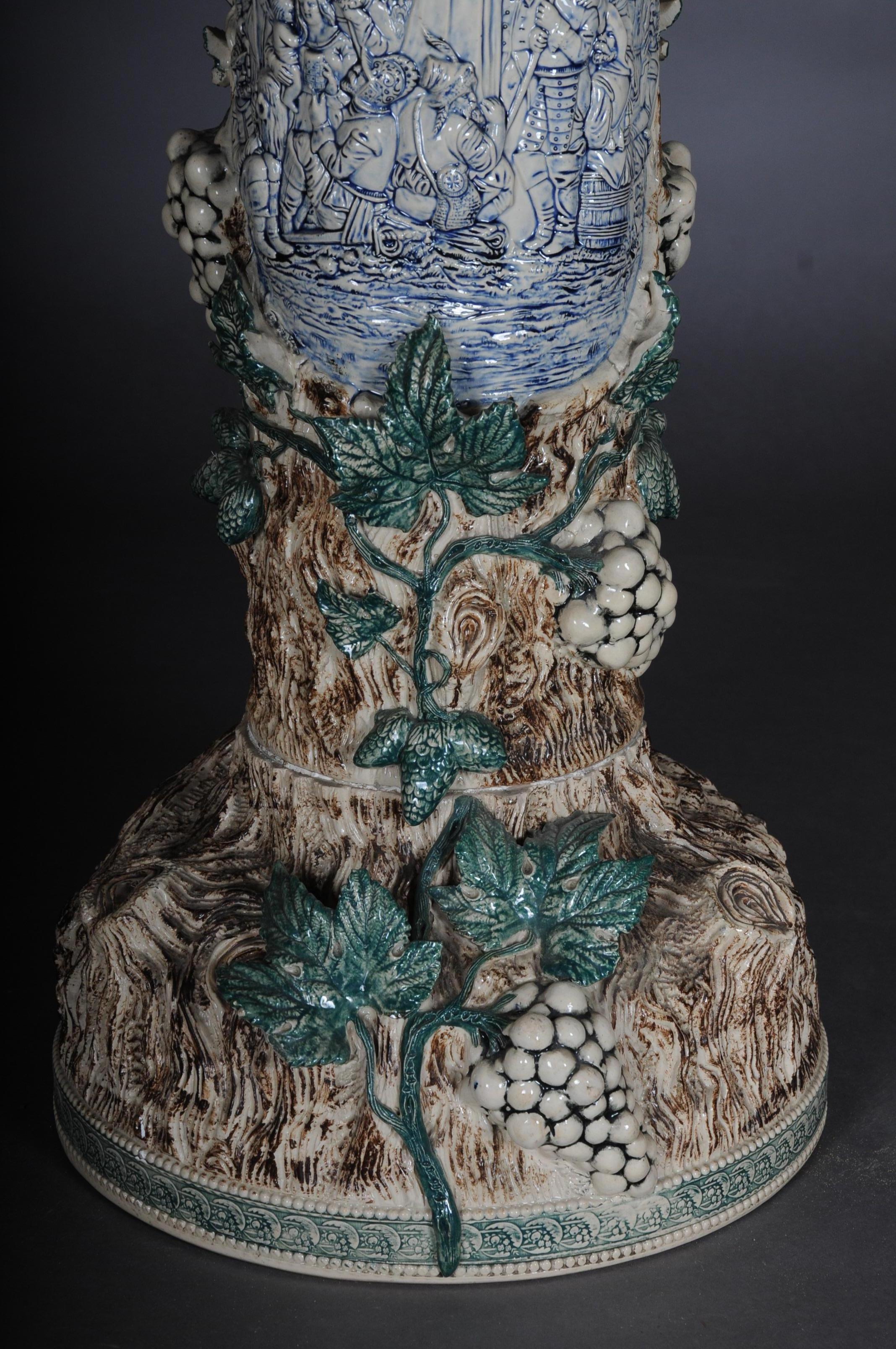 Renaissance Revival Plant Pot Pillar Majolica Austria Vine Leaves Ceramics from 1885 For Sale