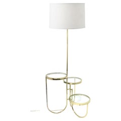 Vintage Plant Stand Floor Lamp in Gold Chrome