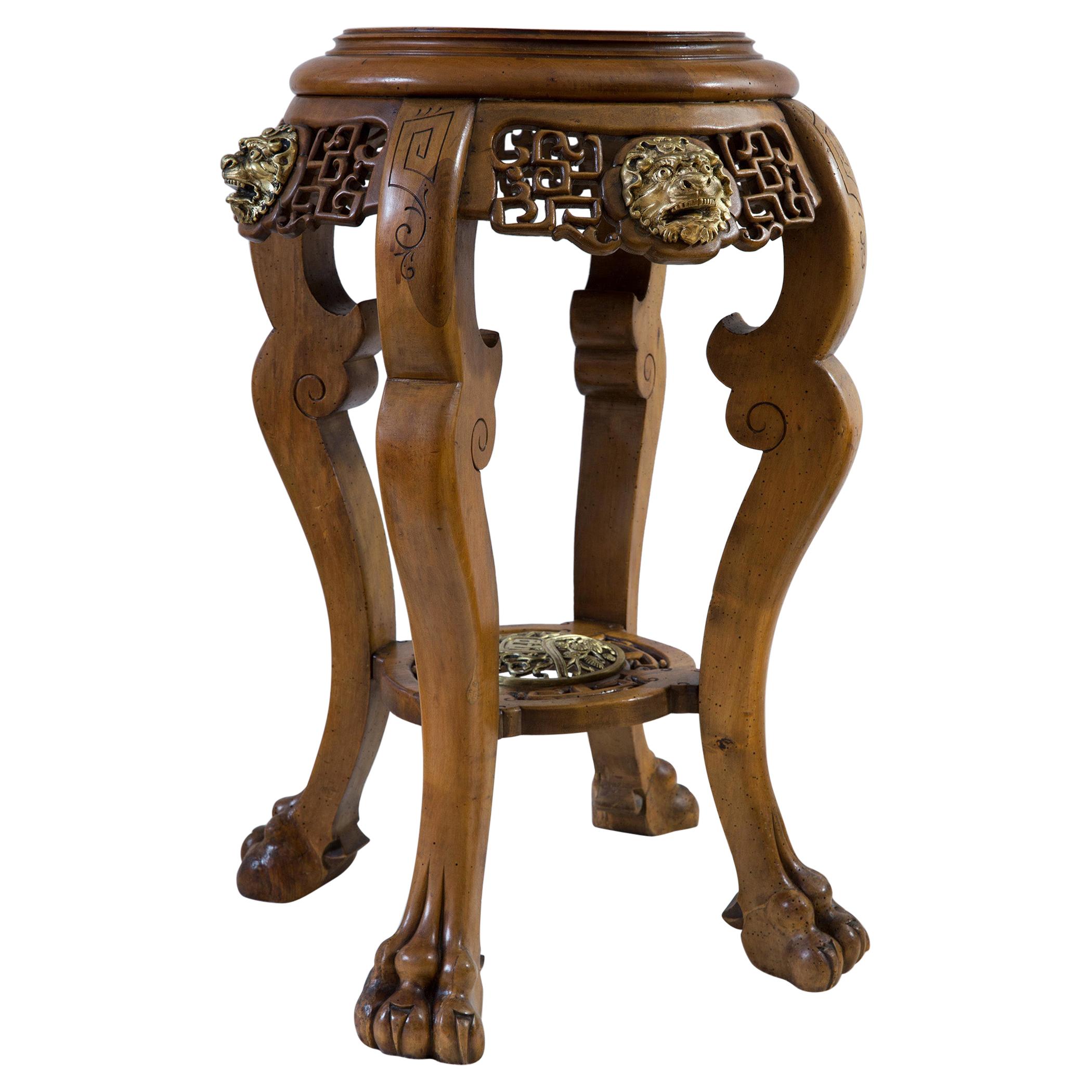 Plant Stand Side Table Lion Claw Bronzes Dragon Chinoiserie Baroque Mahogany For Sale