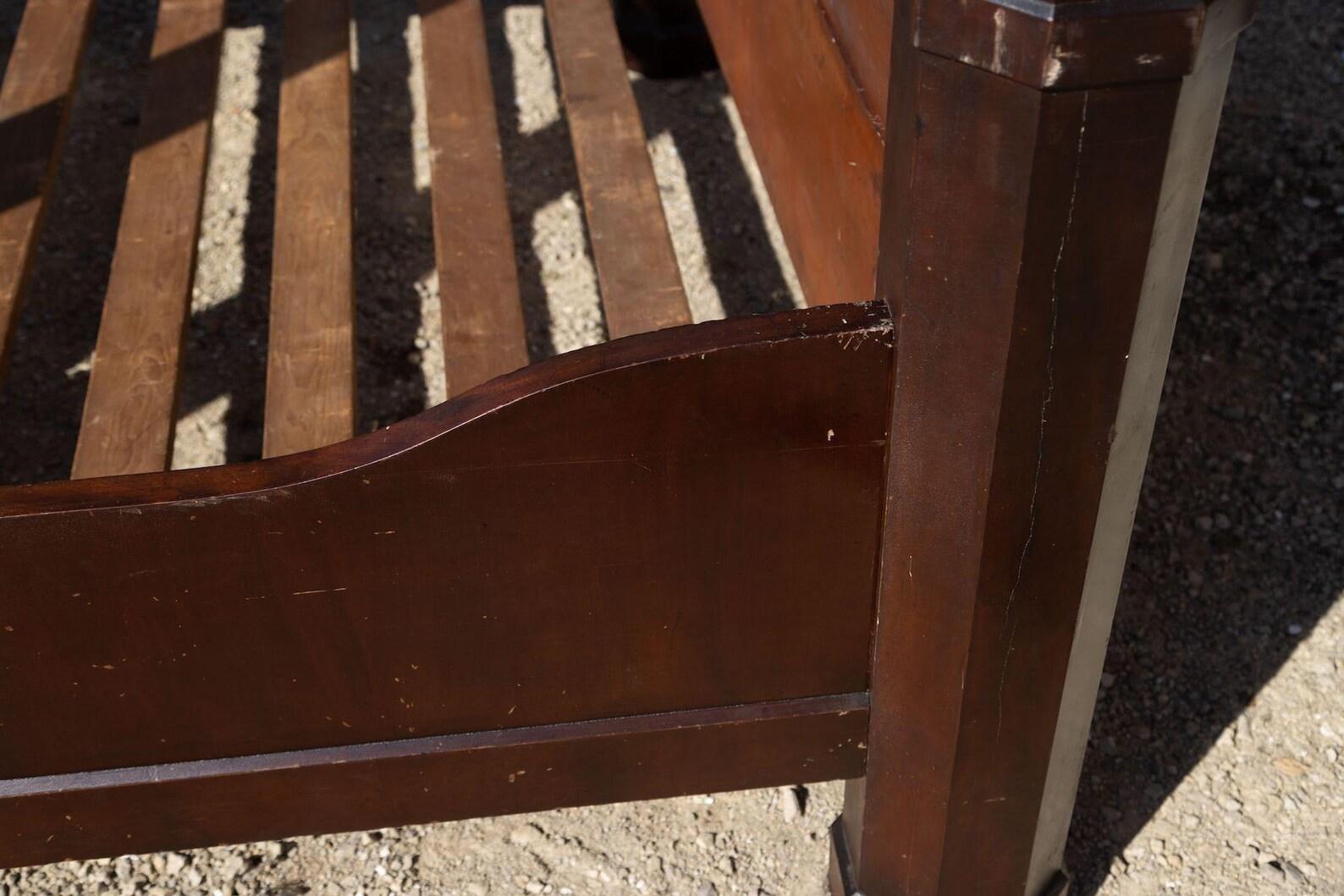 Plantation Bed, Four Poster, Queen Size, of Solid Mahogany, circa 1850s In Fair Condition In Madison, WI