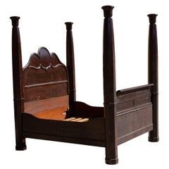 Antique Plantation Bed, Four Poster, Queen Size, of Solid Mahogany, circa 1850s
