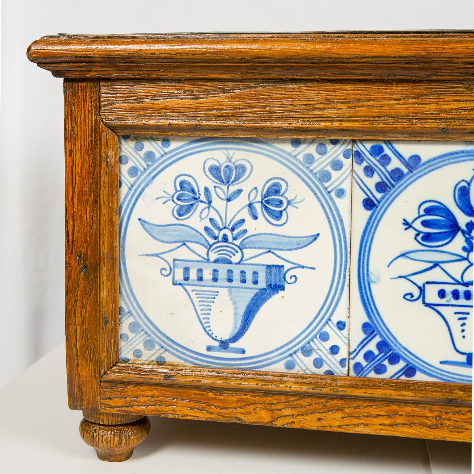 Hand-Painted Planter Decorated with Antique Tiles Delft Blue and White 18th Century