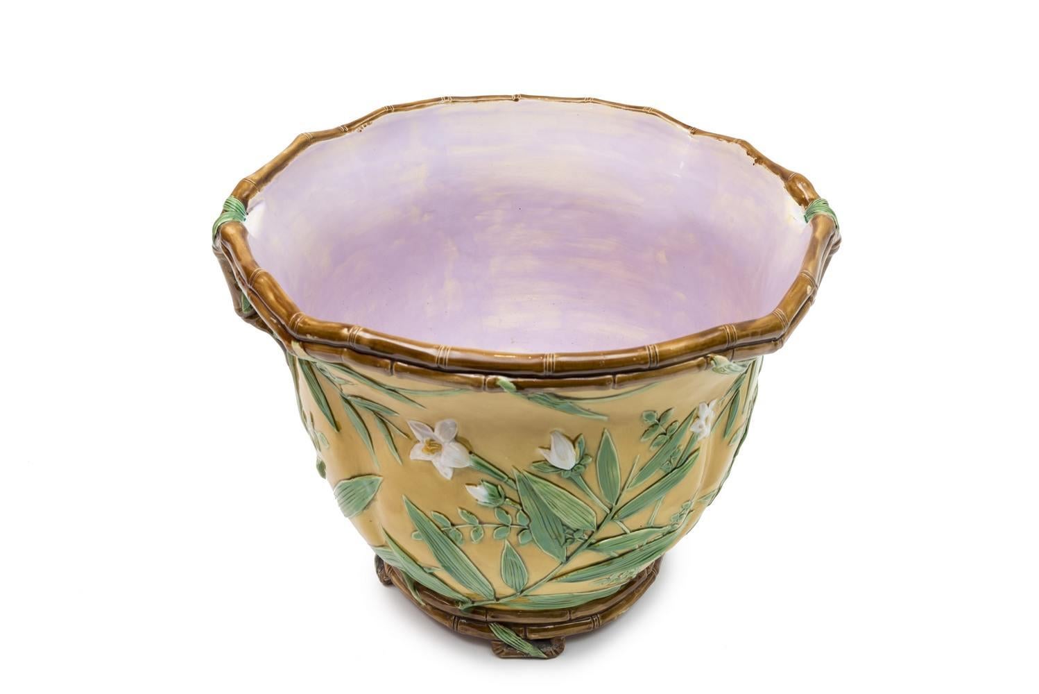 English Planter Decorated with Flowers and Bamboo Branches, Minton, England For Sale