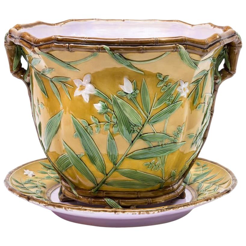 Planter Decorated with Flowers and Bamboo Branches, Minton, England For Sale